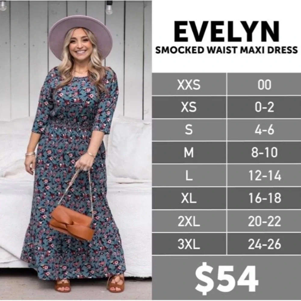 LuLaRoe Evelyn Smocked Waist Maxi Dress 2XL Black Floral Tiered Pockets NWT - Picture 4 of 8